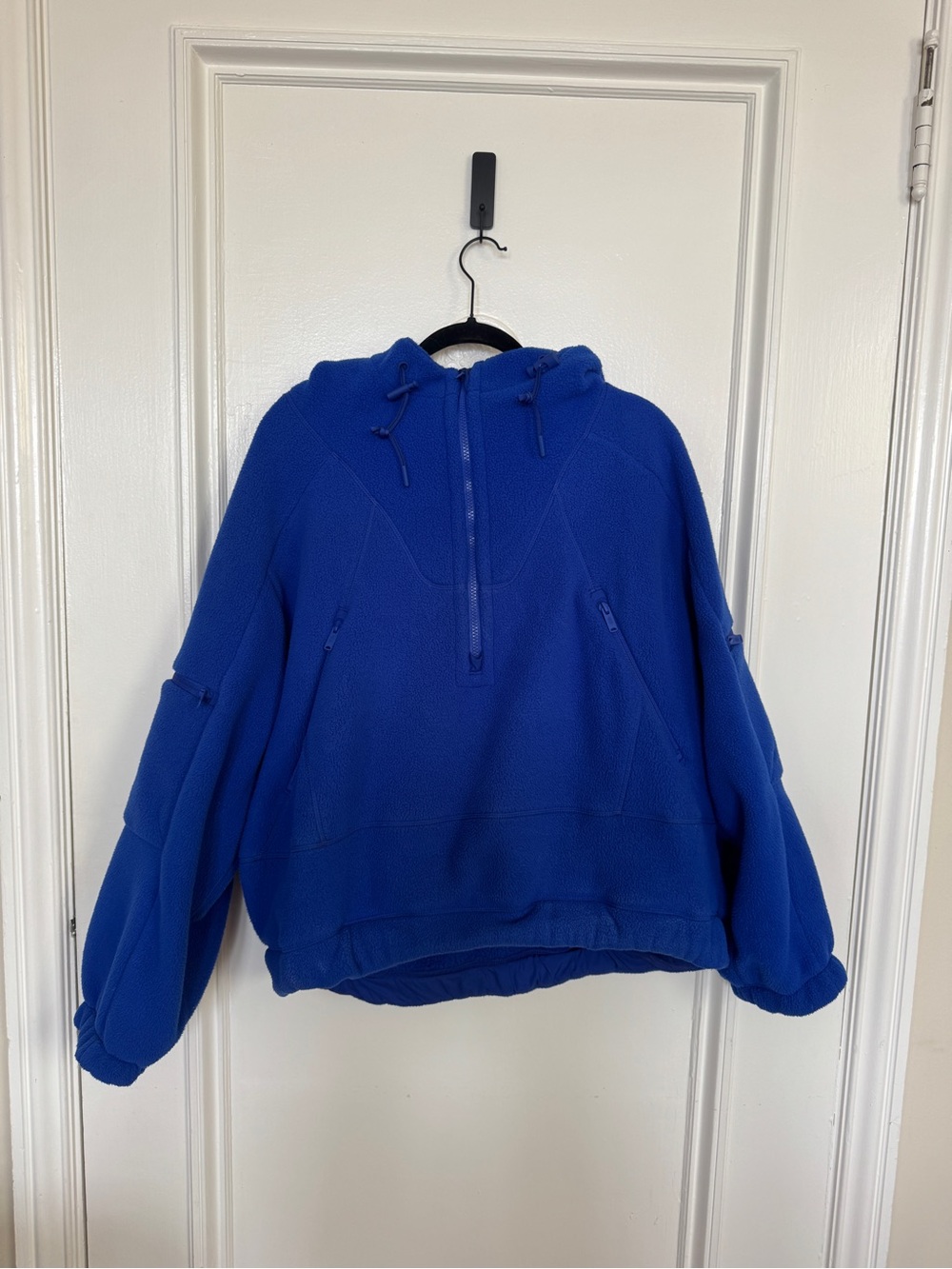 FREE PEOPLE Royal Blue Half-Zip Hooded Fleece Pullover